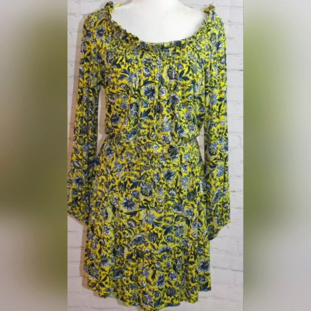 NWOT Michael Kors Floral Off-Shoulder Dress - Yellow and Blue Size XL